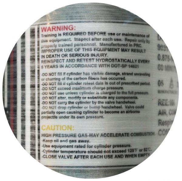 60 Min. Part# 60-450004 - 9.0L 4500 PSI Carbon Fiber Cylinder - DOT, TC & ISO Certified - Image 2
